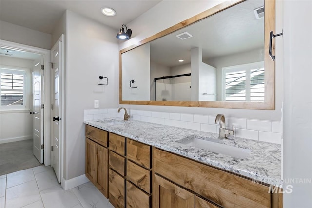 2065 Sombrero Ave, Middleton, ID 83644 - full bathroom featuring double vanity, healthy amount of natural light, an enclosed shower, and recessed lighting