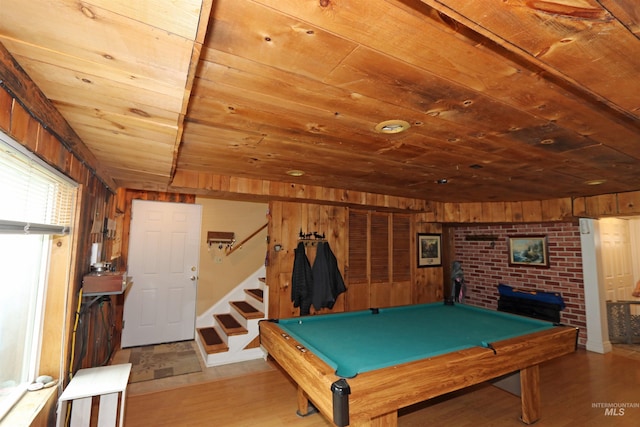 34 Locust Dr, Orofino, ID 83544 - recreation room featuring wood ceiling, wood walls, wood finished floors, and billiards