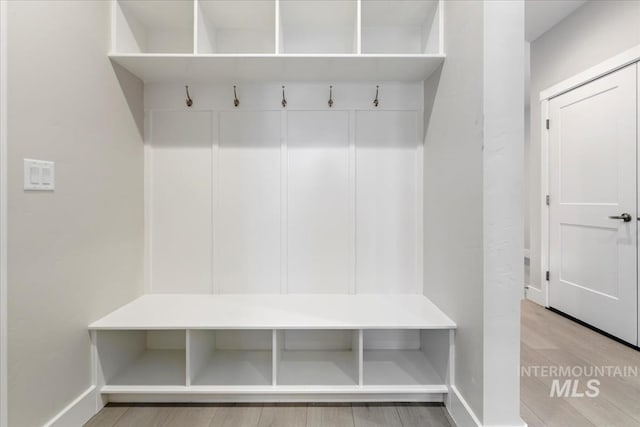 mudroom with wood-type flooring