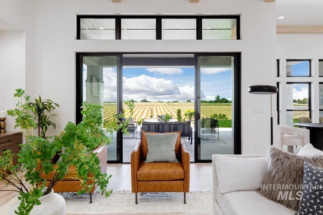 entryway with a high ceiling and hardwood / wood-style flooring