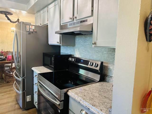 2901 Almo Ave, Burley, ID 83318 - kitchen featuring appliances with stainless steel finishes, under cabinet range hood, backsplash, light wood finished floors, and white cabinets