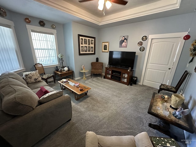 805 W Arbor Pointe Way, Nampa, ID 83686 - carpeted living room with ceiling fan and a raised ceiling