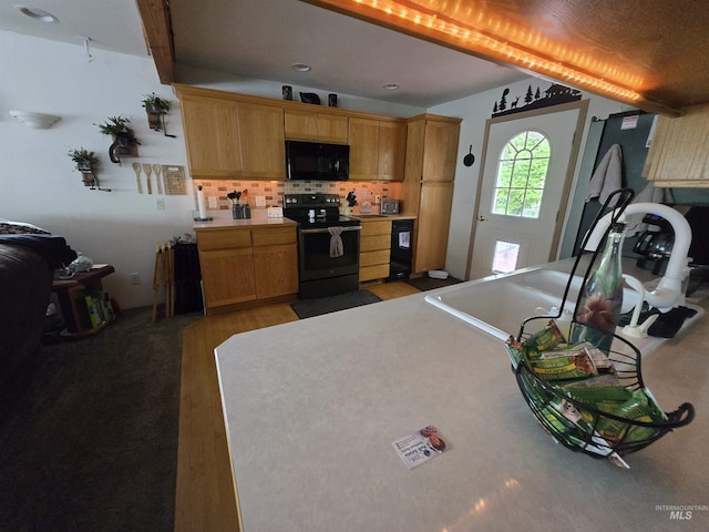 1230 Ellis Ave, Orofino, ID 83544 - kitchen featuring black appliances, decorative backsplash, light countertops, and a sink