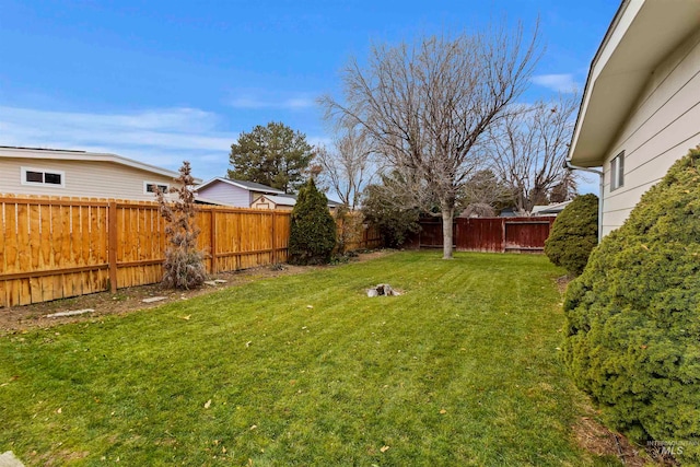 view of yard with a fenced backyard