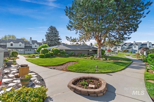 view of home's community featuring a residential view and a yard