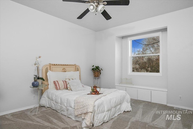 bedroom featuring carpet and ceiling fan