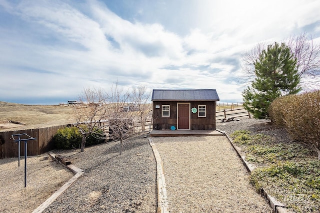 view of shed featuring a fenced backyard