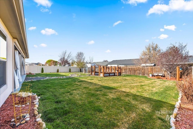 view of yard featuring a fenced backyard and a vegetable garden