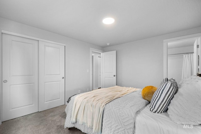 bedroom featuring a closet and carpet