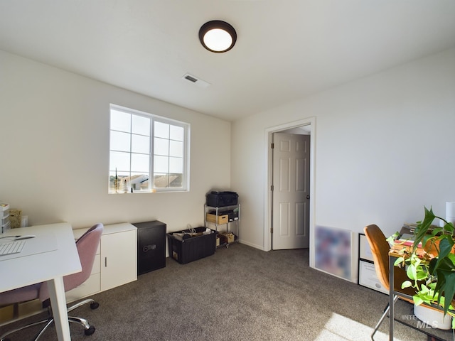 office space featuring dark colored carpet