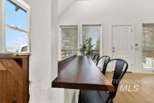 dining space with wood-type flooring