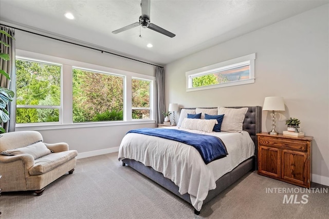 2165 N Luge Ave, Eagle, ID 83616 - bedroom featuring baseboards, light colored carpet, recessed lighting, and a ceiling fan