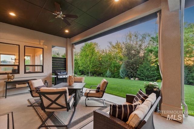 2165 N Luge Ave, Eagle, ID 83616 - view of patio with an outdoor living space, grilling area, and ceiling fan