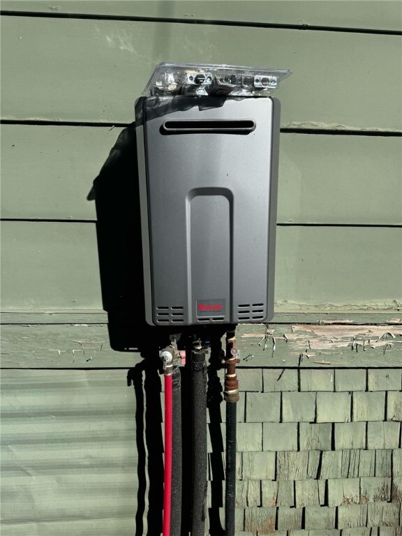 details featuring tankless water heater