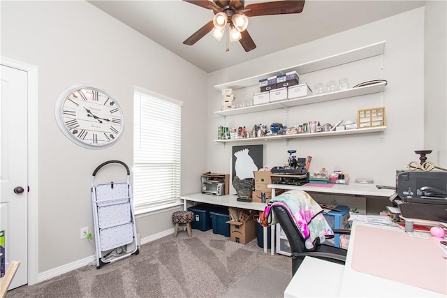 office featuring ceiling fan and carpet