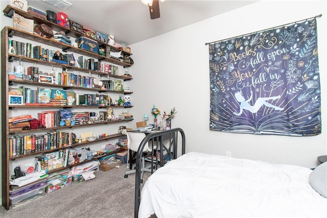 bedroom featuring carpet floors and ceiling fan