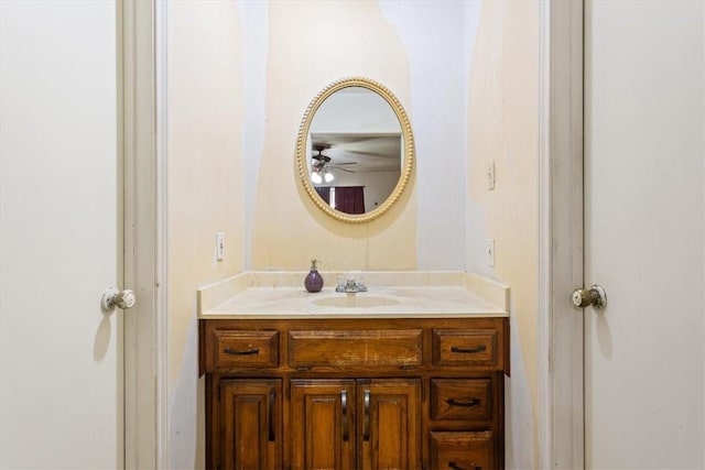 bathroom with vanity and ceiling fan