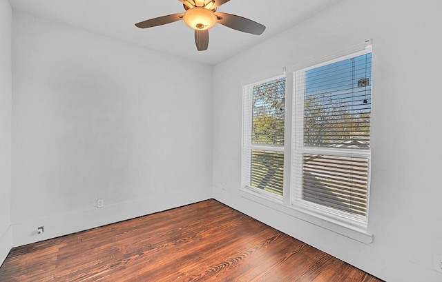 unfurnished room featuring wood-type flooring and ceiling fan