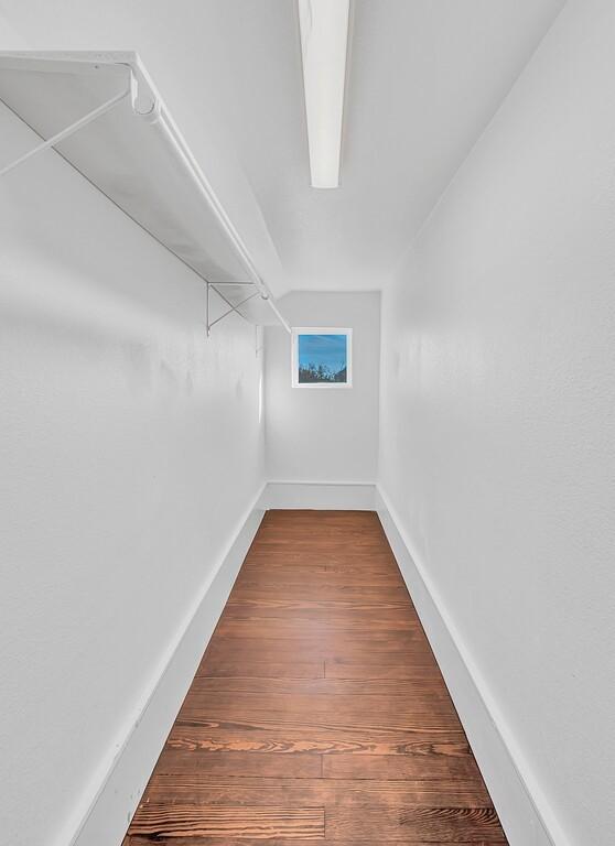 walk in closet with wood-type flooring