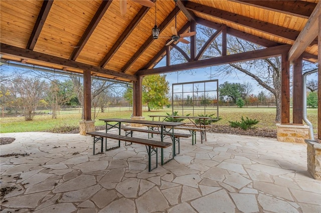 view of patio / terrace with a gazebo and ceiling fan