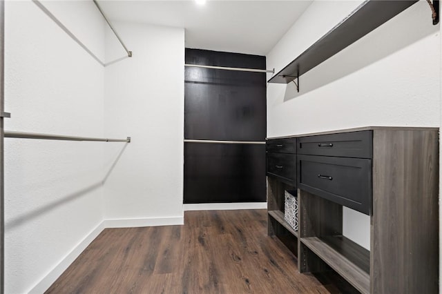 spacious closet with dark hardwood / wood-style flooring