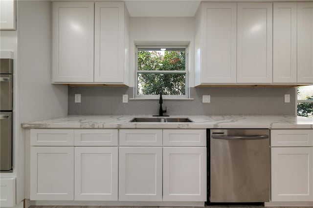 kitchen featuring white cabinetry, sink, and stainless steel dishwasher