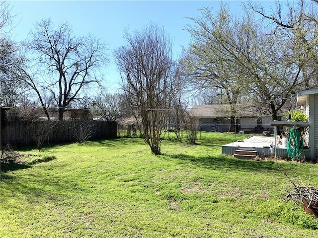 view of yard featuring a wooden deck and a fenced backyard