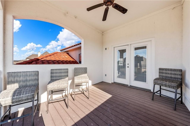 wooden terrace with ceiling fan