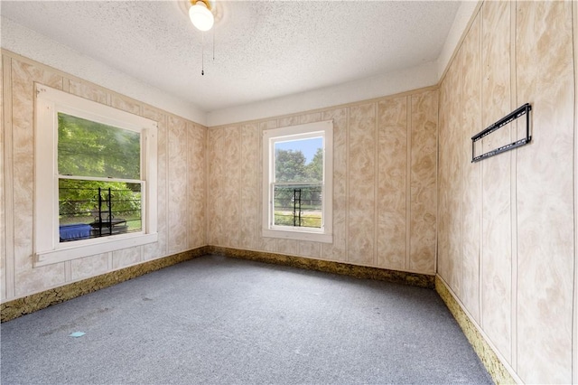 carpeted spare room featuring a textured ceiling