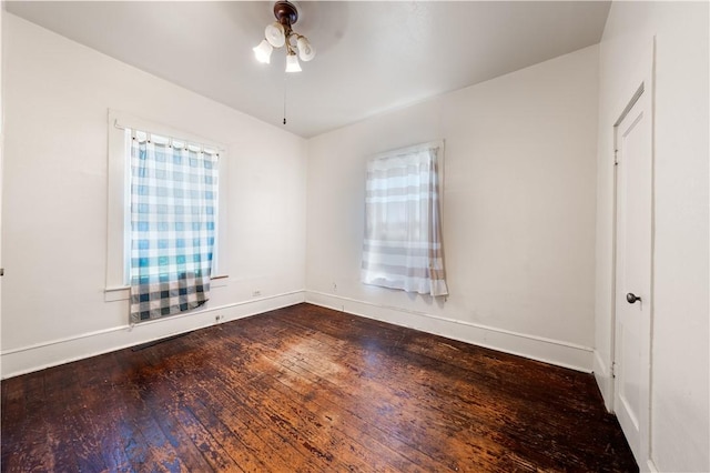 unfurnished room featuring wood-type flooring and ceiling fan