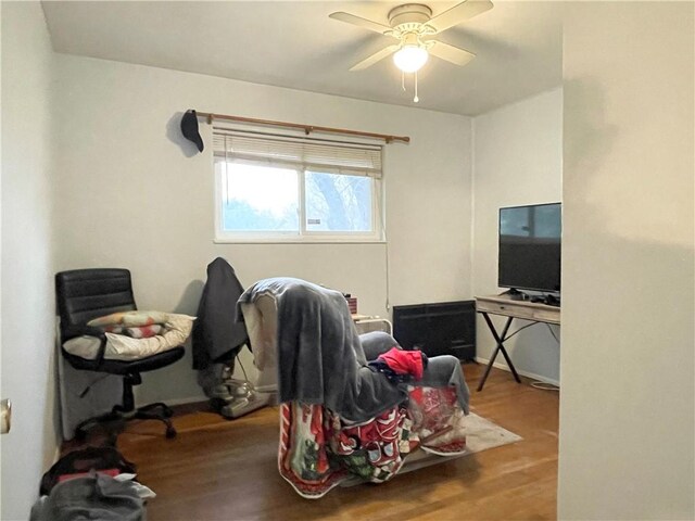 interior space with ceiling fan and hardwood / wood-style floors