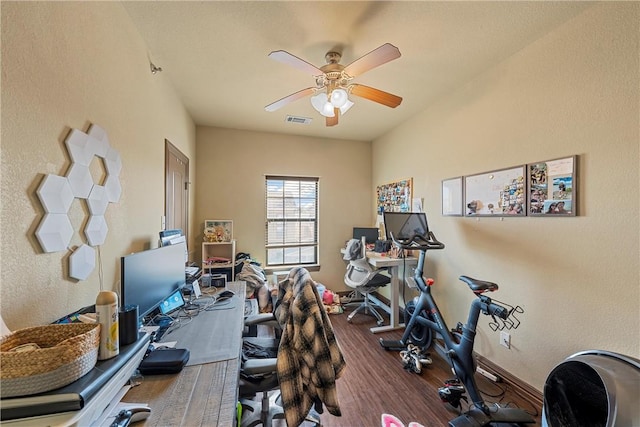 home office with ceiling fan