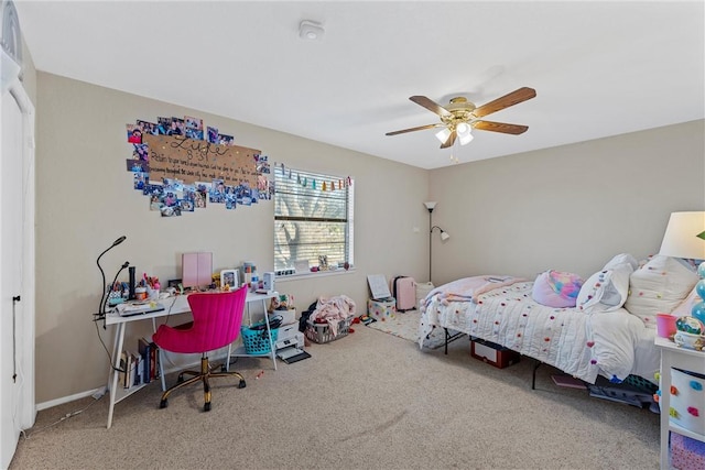 bedroom featuring carpet and ceiling fan