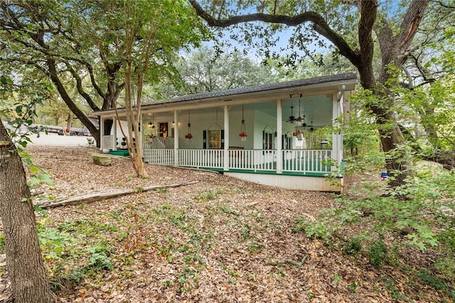 rear view of house with ceiling fan