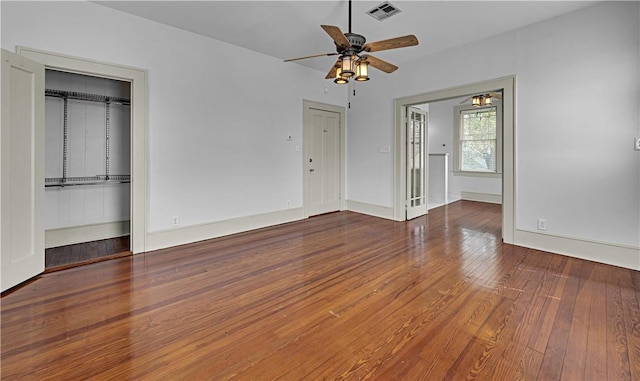 interior space featuring hardwood / wood-style flooring and ceiling fan