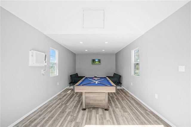 recreation room with light hardwood / wood-style floors, a wealth of natural light, and pool table