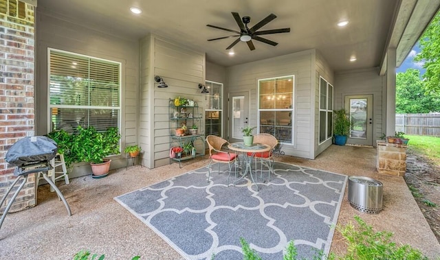 view of patio featuring grilling area and ceiling fan