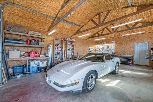 garage featuring a workshop area