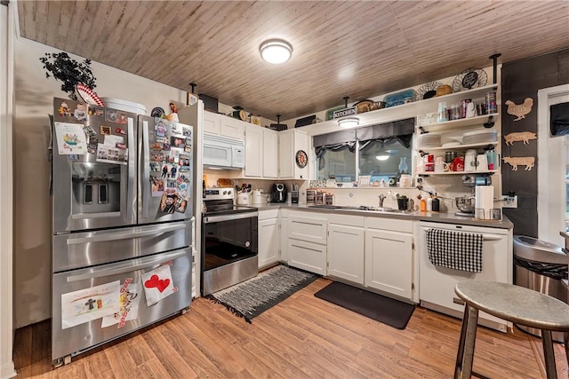 kitchen featuring sink, white cabinets, light hardwood / wood-style floors, and appliances with stainless steel finishes