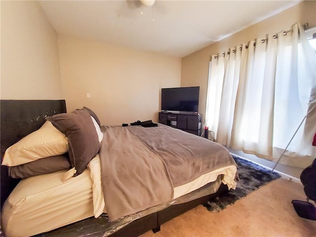 bedroom with carpet floors and ceiling fan