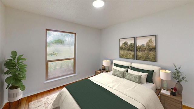 bedroom with wood-type flooring and multiple windows