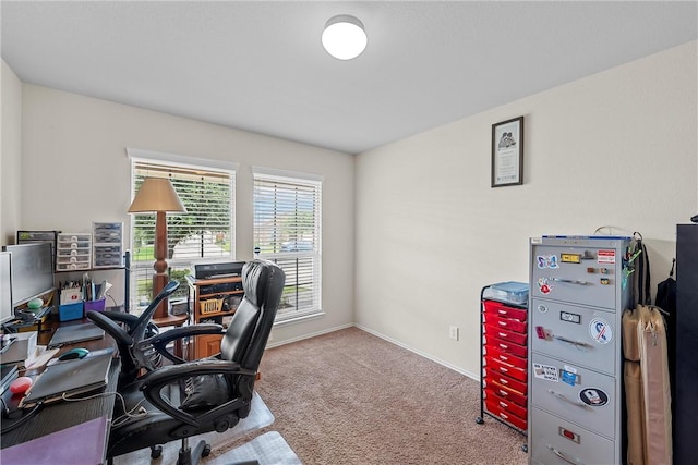 view of carpeted home office