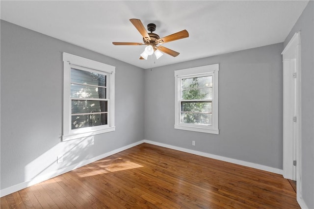 unfurnished room featuring wood-type flooring and ceiling fan