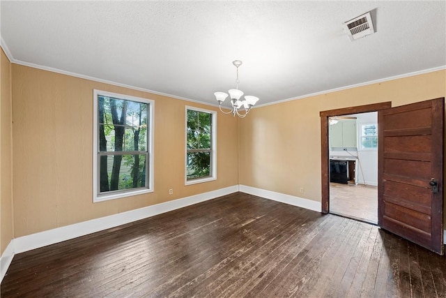 unfurnished dining area featuring ornamental molding, dark wood-type flooring, and a wealth of natural light