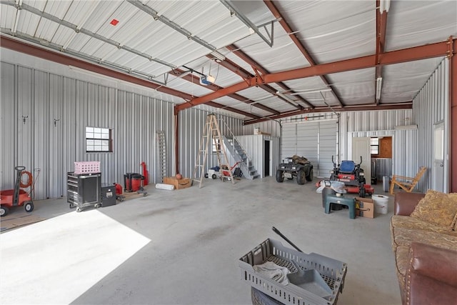 garage with metal wall