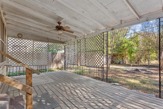 wooden deck with ceiling fan