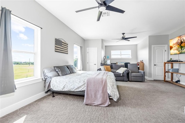 bedroom featuring ceiling fan and carpet flooring