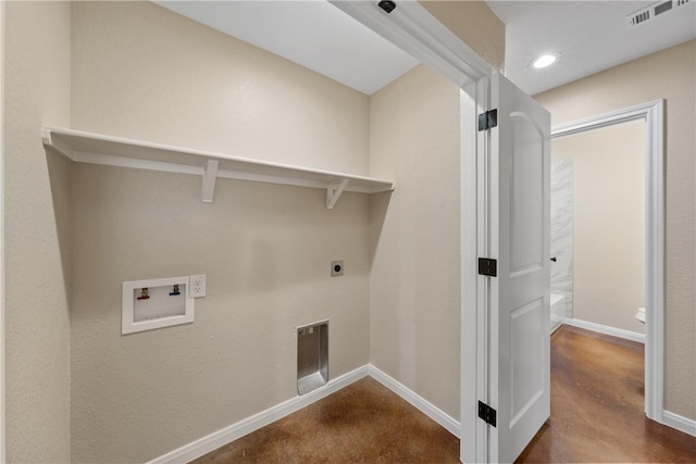 laundry room with laundry area, baseboards, visible vents, washer hookup, and electric dryer hookup