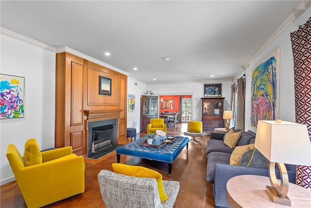 living room featuring ornamental molding