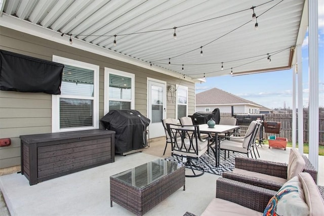 view of patio / terrace featuring area for grilling and outdoor lounge area